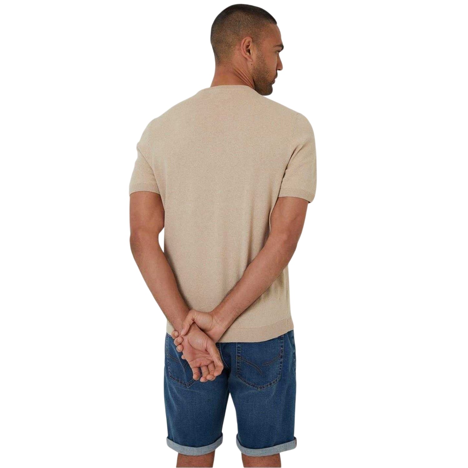 Beige - Back - Threadbare Mens Crew Neck Regular T-Shirt