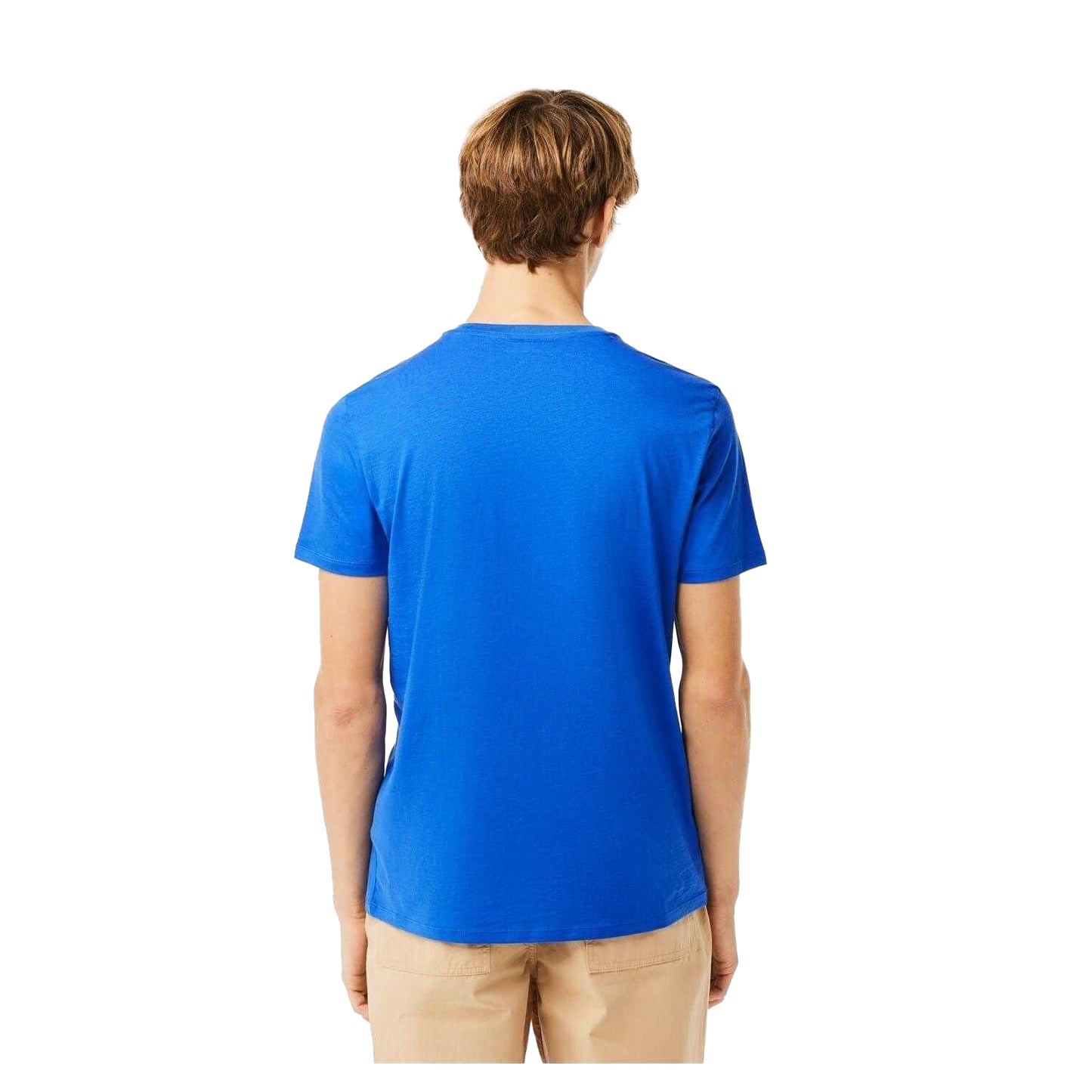 Blue - Back - Lacoste Mens Pima Logo Lightweight V Neck T-Shirt