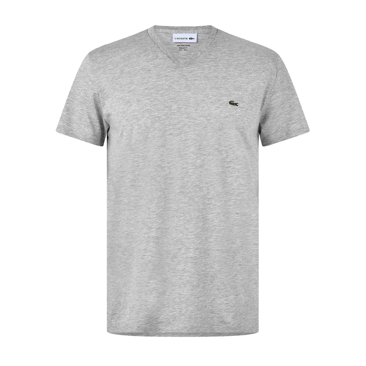 Silver Grey - Front - Lacoste Mens Pima Logo Lightweight V Neck T-Shirt