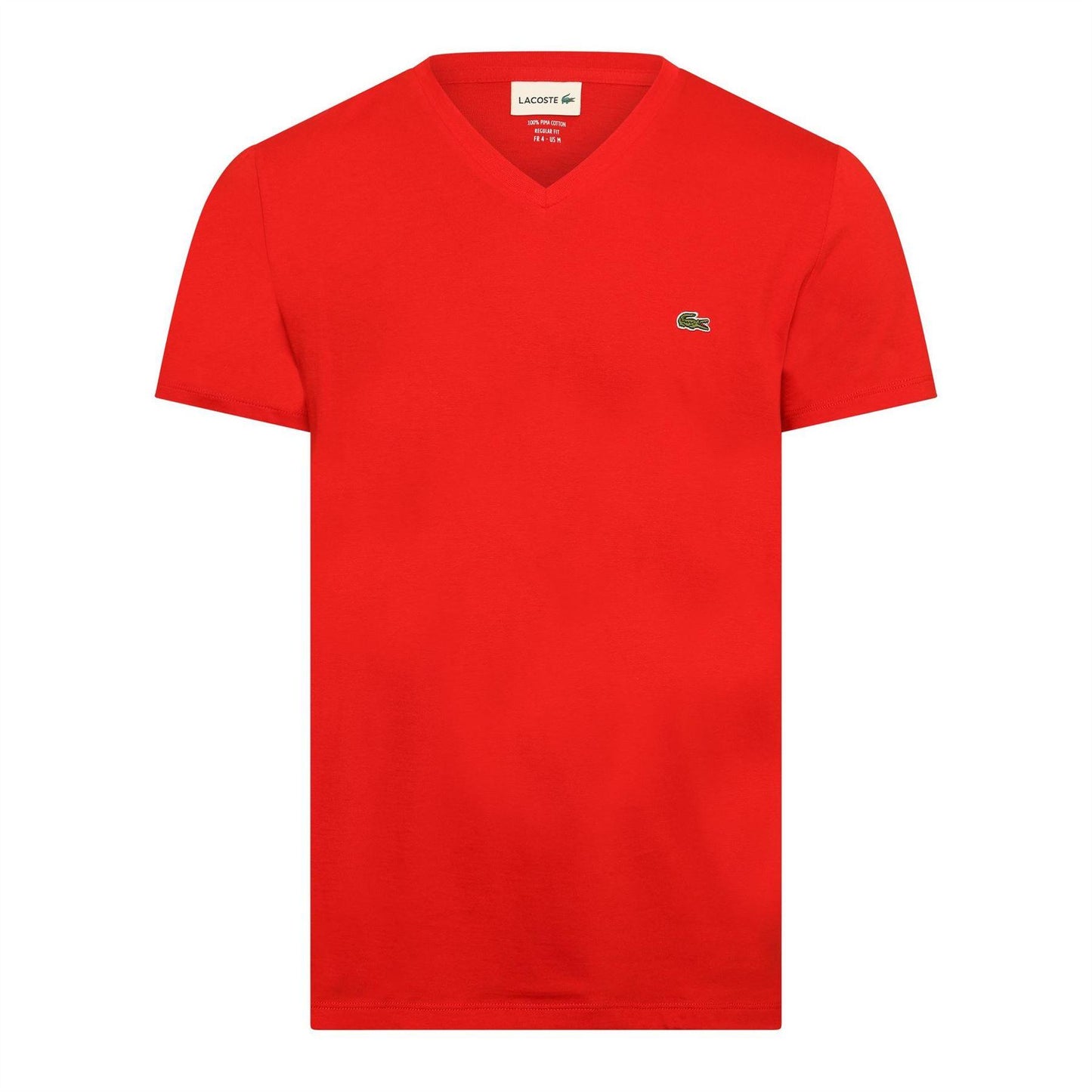 Red - Front - Lacoste Mens Pima Logo Lightweight V Neck T-Shirt