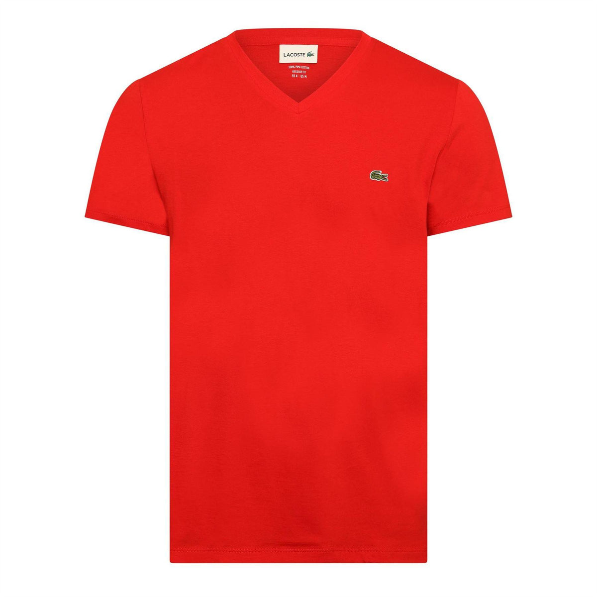 Red - Front - Lacoste Mens Pima Logo Lightweight V Neck T-Shirt
