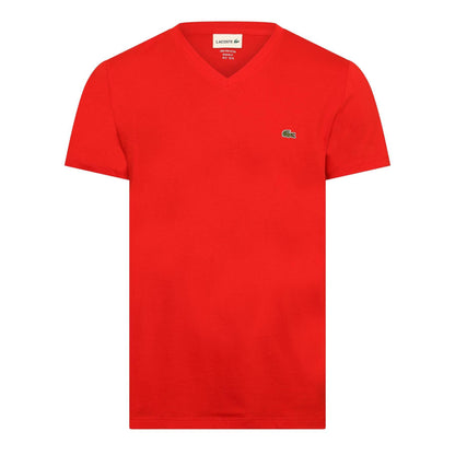 Red - Front - Lacoste Mens Pima Logo Lightweight V Neck T-Shirt
