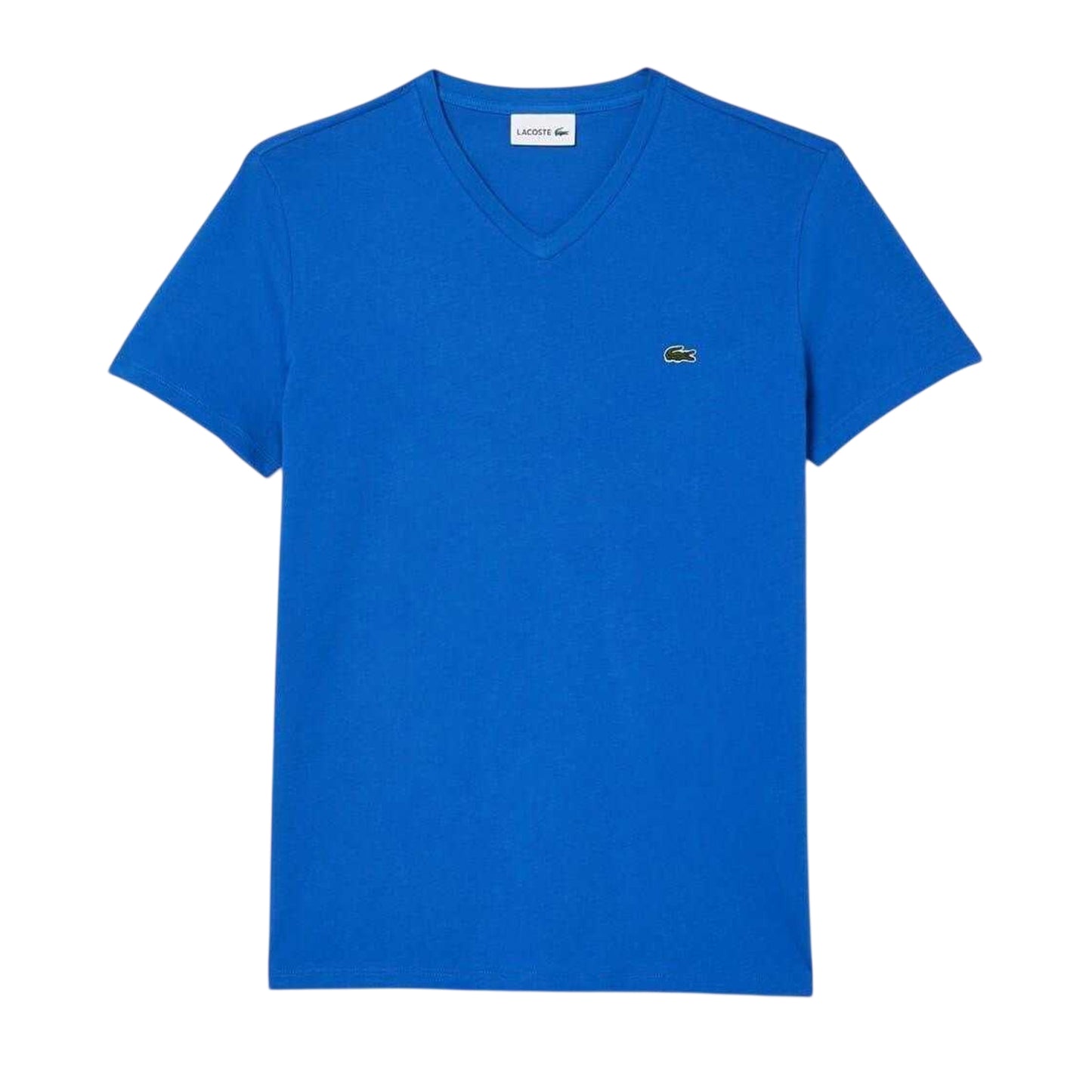 Blue - Front - Lacoste Mens Pima Logo Lightweight V Neck T-Shirt