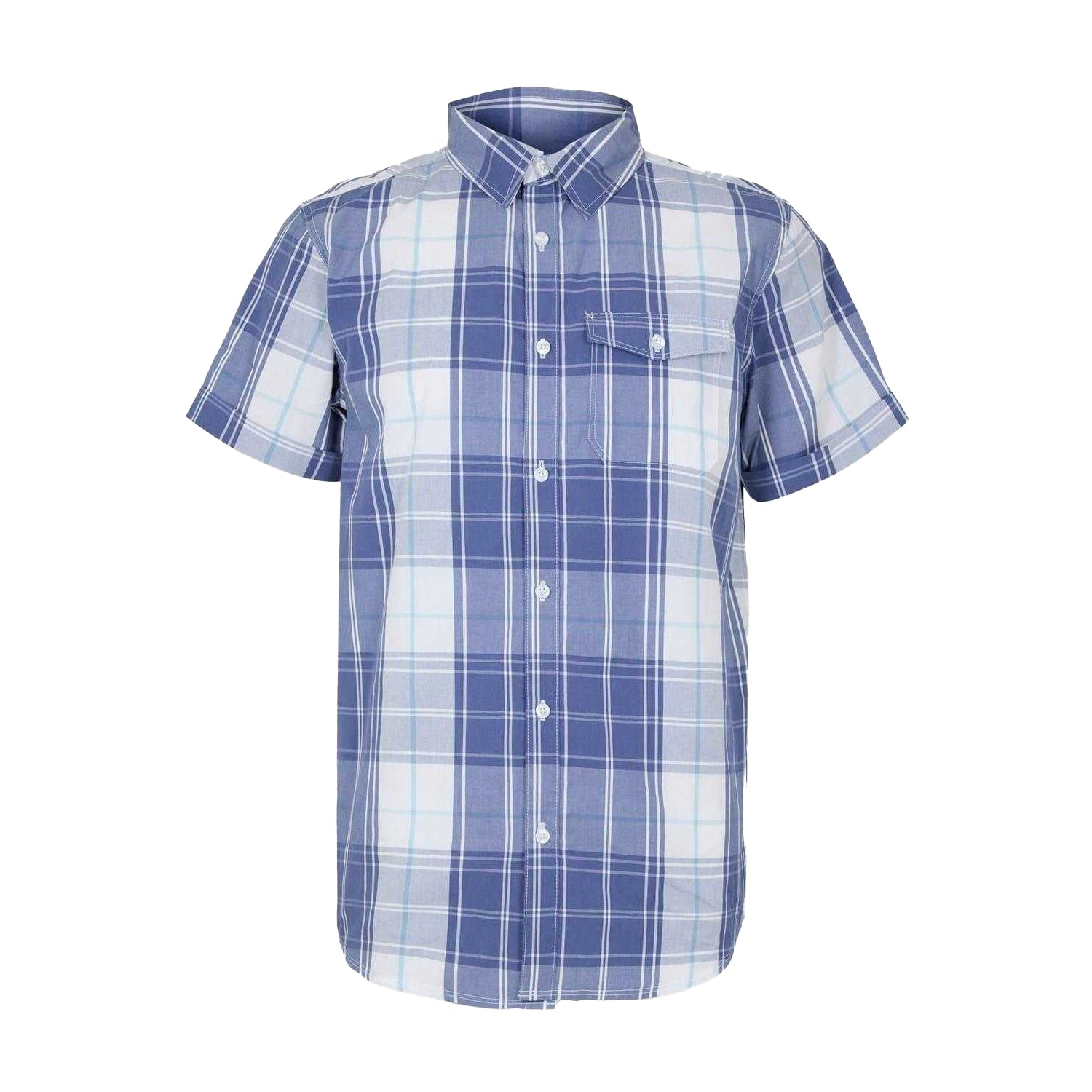 White-Blue - Front - Bench Mens Plaid Short-Sleeved Shirt