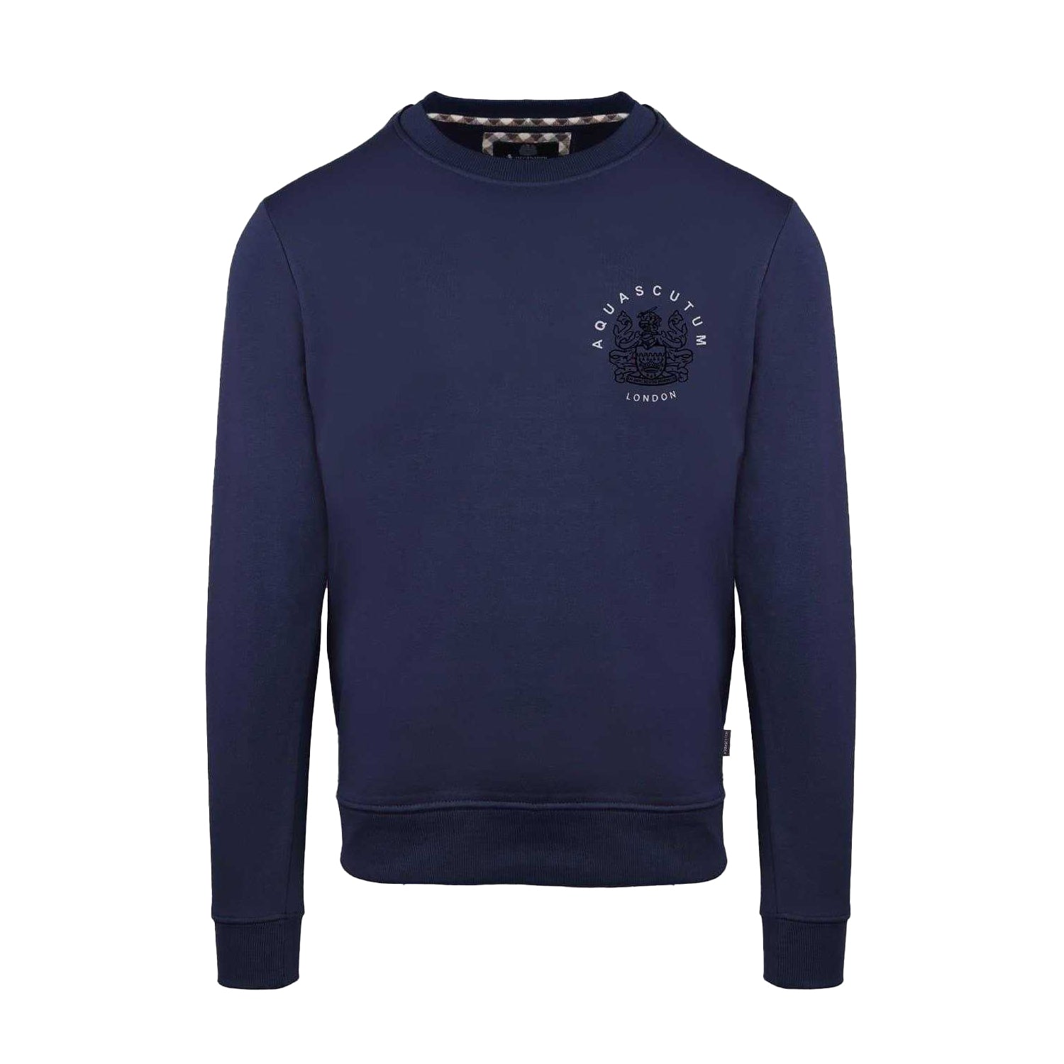 Navy - Front - Aquascutum Unisex Adult Ribbed Collar Regular Long-Sleeved Sweatshirt