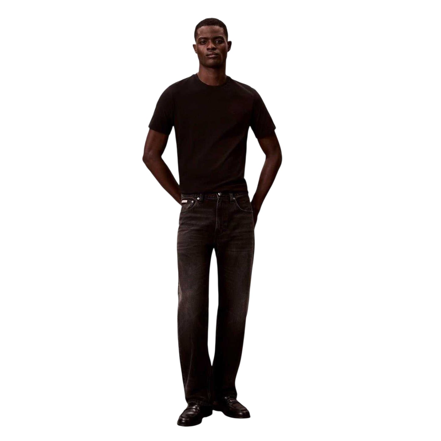 Black - Front - Calvin Klein Mens Plain Crew Neck Regular Casual T-Shirt
