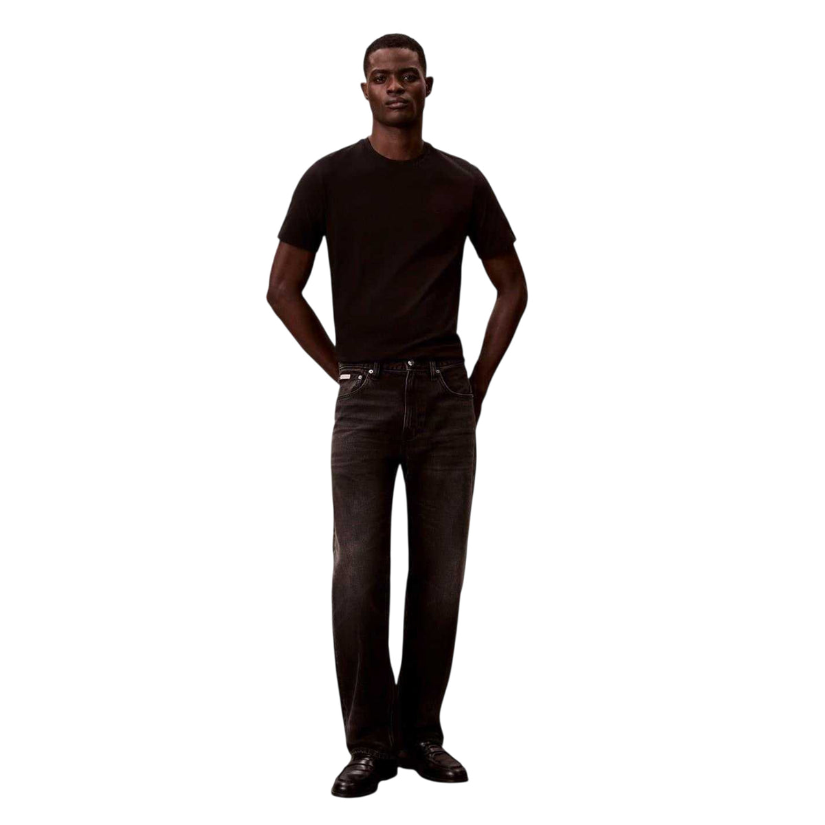 Black - Front - Calvin Klein Mens Plain Crew Neck Regular Casual T-Shirt