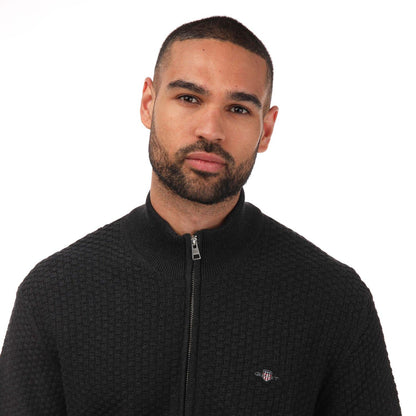 Charcoal - Side - Gant Mens Textured Cotton Zipped Cardigan