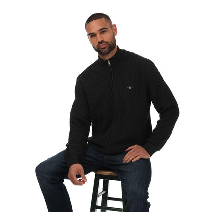 Charcoal - Lifestyle - Gant Mens Textured Cotton Zipped Cardigan