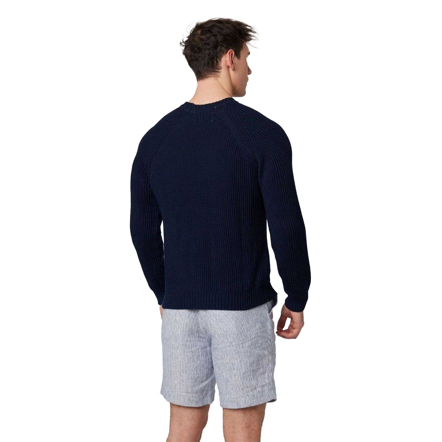 Navy - Back - Peregrine Mens Harry Ribbed Raglan Jumper
