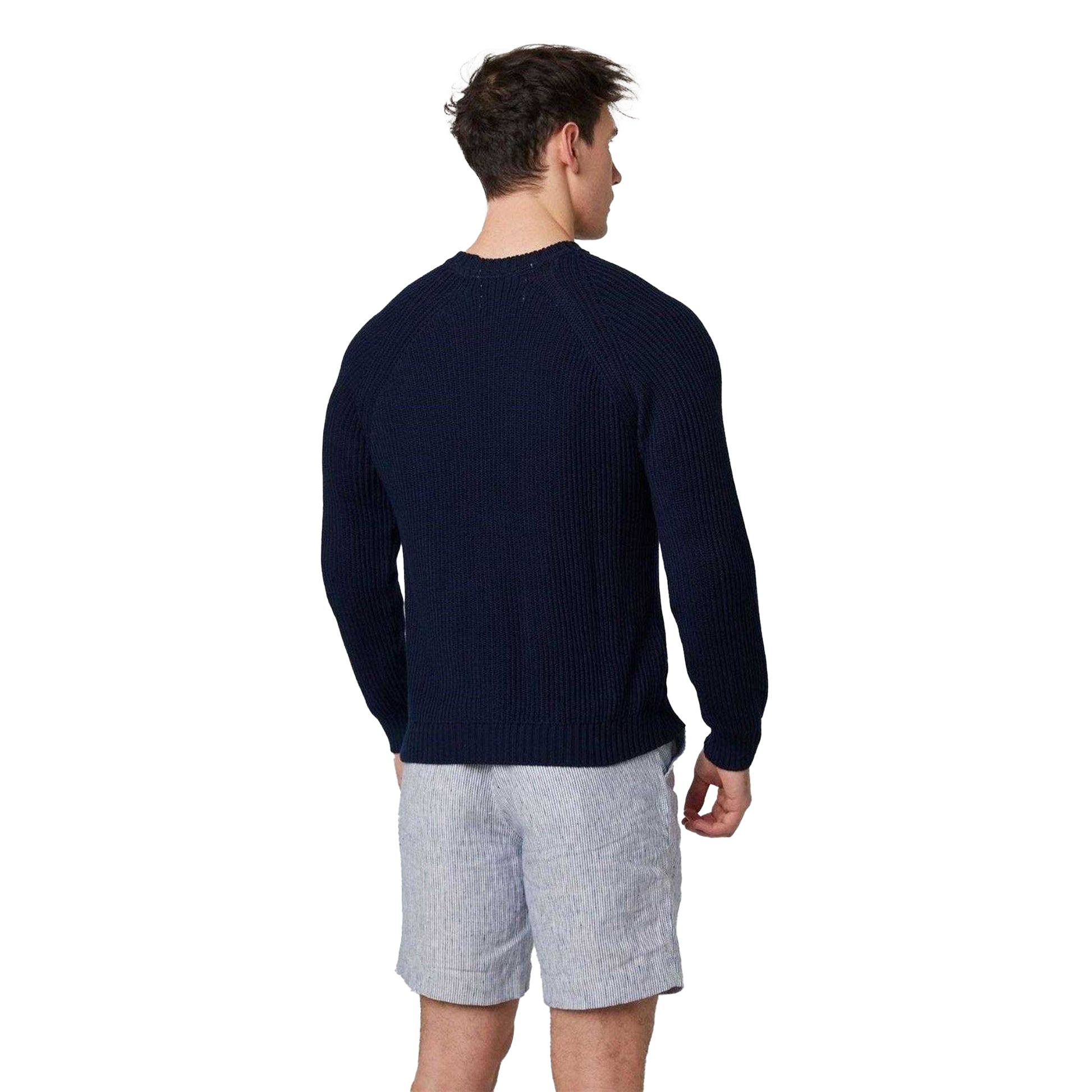 Navy - Back - Peregrine Mens Harry Ribbed Raglan Jumper