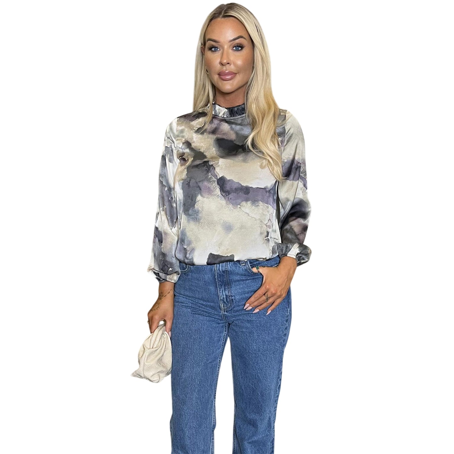 Multicoloured - Front - AX Paris Womens-Ladies Marble Ruffle Neck Top