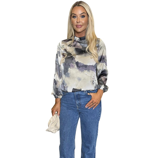 Multicoloured - Front - AX Paris Womens-Ladies Marble Ruffle Neck Top