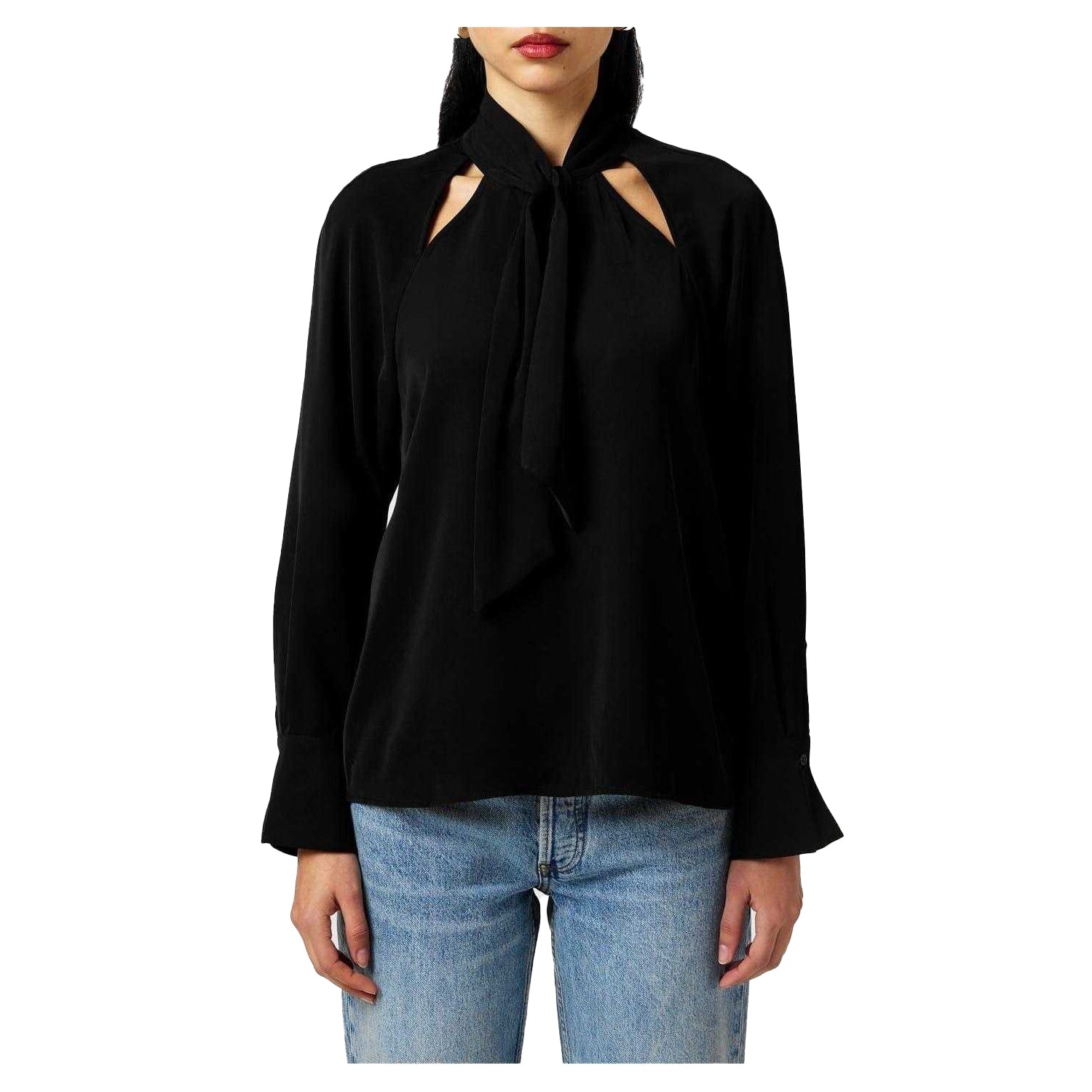 Blackout - Back - French Connection Womens-Ladies Carmen Tie Neck Long-Sleeved Blouse