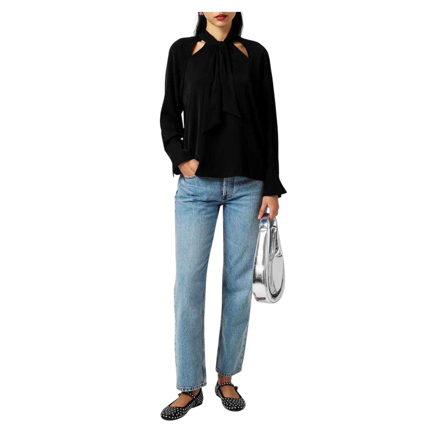 Blackout - Side - French Connection Womens-Ladies Carmen Tie Neck Long-Sleeved Blouse