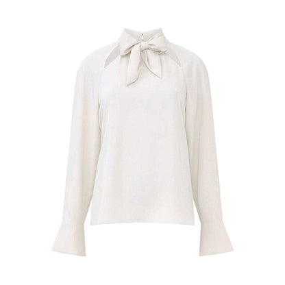 Cream - Front - French Connection Womens-Ladies Carmen Tie Neck Long-Sleeved Blouse