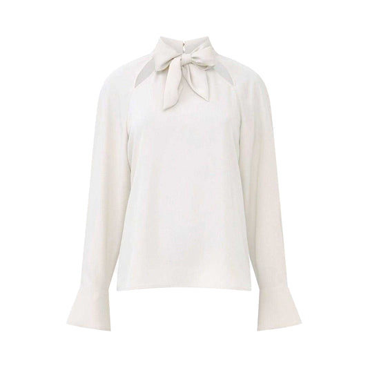 Cream - Front - French Connection Womens-Ladies Carmen Tie Neck Long-Sleeved Blouse