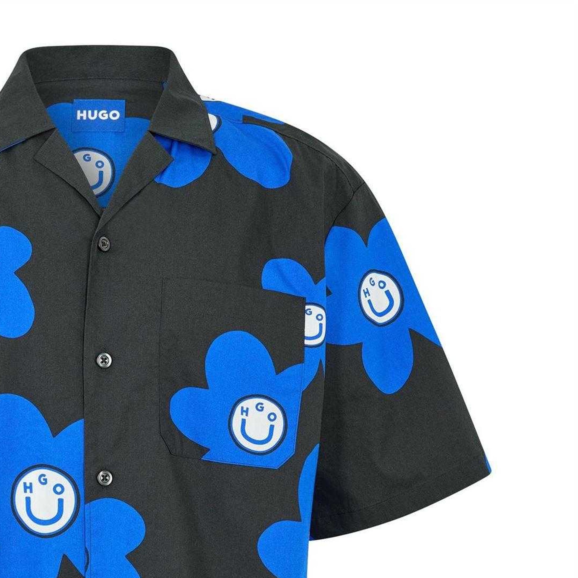 Black - Back - Hugo Mens Flowers Short-Sleeved Shirt