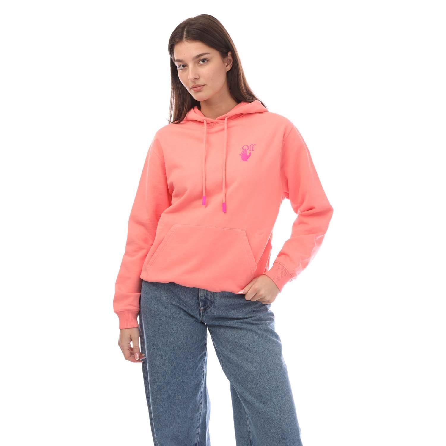 Pink - Side - Off White Womens-Ladies Pocket Hoodie