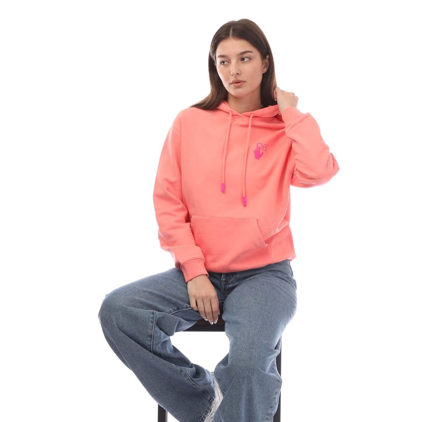 Pink - Pack Shot - Off White Womens-Ladies Pocket Hoodie