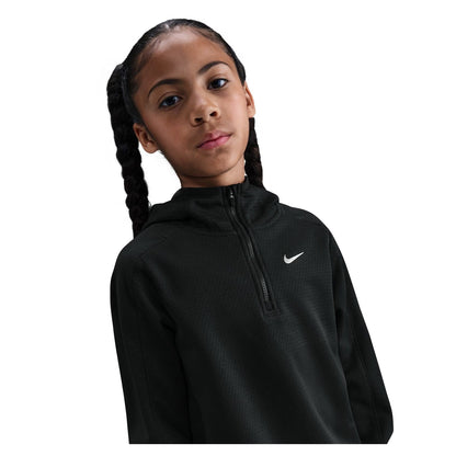 Black - Side - Nike Childrens-Kids Zip Neck Regular Raglan Hoodie