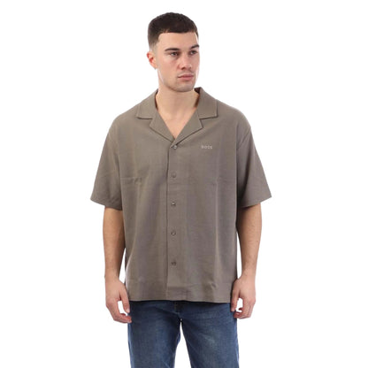 Beige - Front - Boss Mens Logo Knitted Shirt