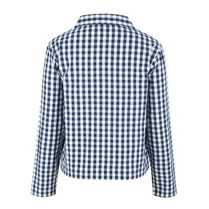 Navy-White - Back - Linea Womens-Ladies Gingham Check Relaxed Fit Long-Sleeved Shirt