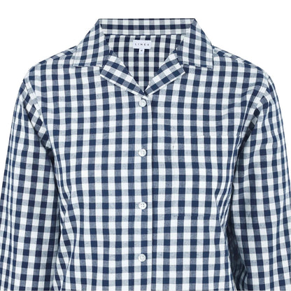 Navy-White - Side - Linea Womens-Ladies Gingham Check Relaxed Fit Long-Sleeved Shirt