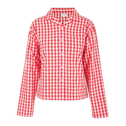 Red-White - Front - Linea Womens-Ladies Gingham Check Relaxed Fit Long-Sleeved Shirt