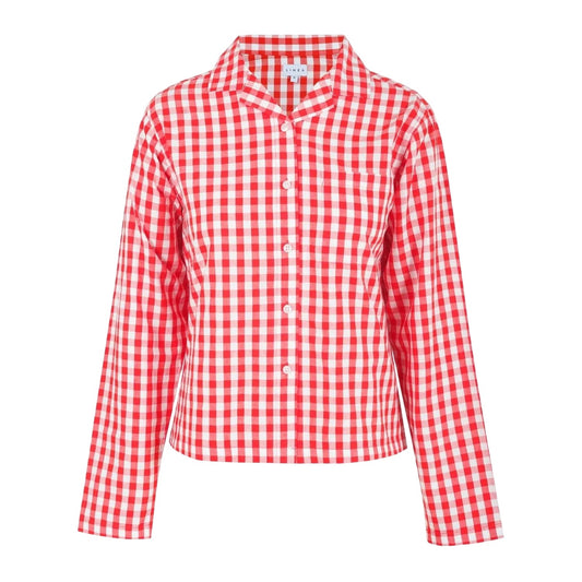 Red-White - Front - Linea Womens-Ladies Gingham Check Relaxed Fit Long-Sleeved Shirt