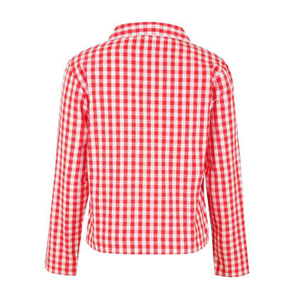 Red-White - Back - Linea Womens-Ladies Gingham Check Relaxed Fit Long-Sleeved Shirt