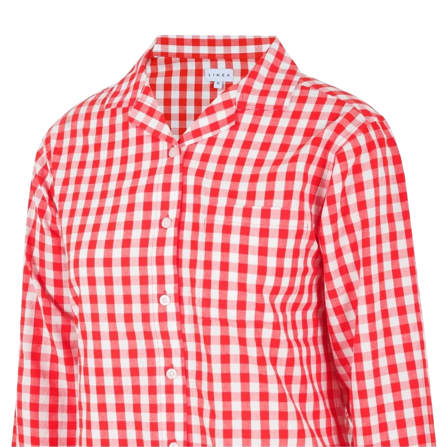 Red-White - Side - Linea Womens-Ladies Gingham Check Relaxed Fit Long-Sleeved Shirt