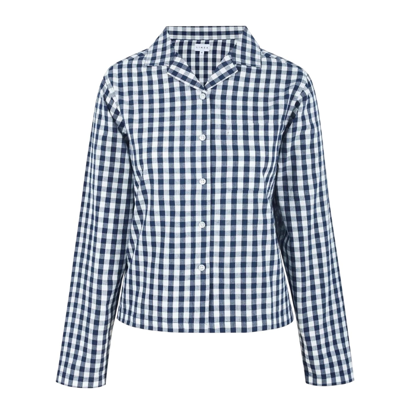 Navy-White - Front - Linea Womens-Ladies Gingham Check Relaxed Fit Long-Sleeved Shirt