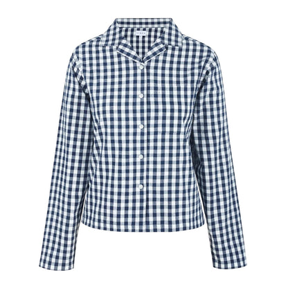 Navy-White - Front - Linea Womens-Ladies Gingham Check Relaxed Fit Long-Sleeved Shirt