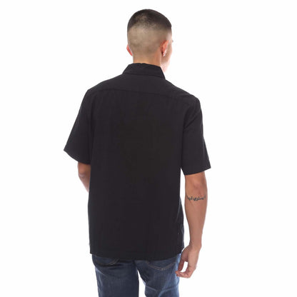 Black - Back - Fred Perry Mens Panel Linen Shirt
