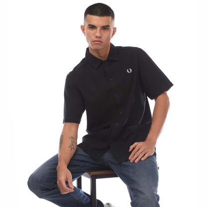 Black - Lifestyle - Fred Perry Mens Panel Linen Shirt