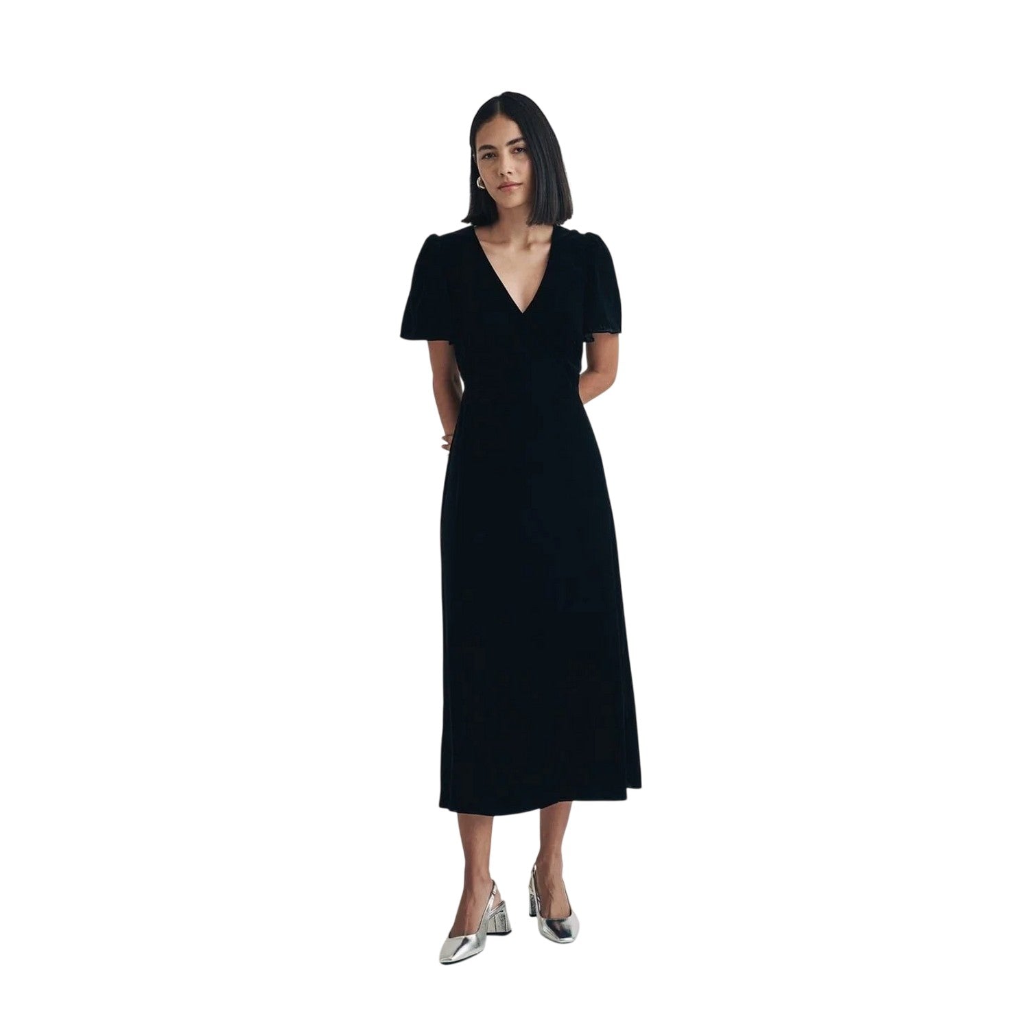 Black - Lifestyle - Nobody´s Child Womens-Ladies Velvet V Neck Midi Dress