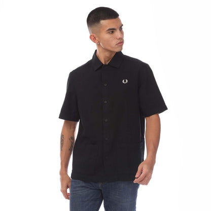 Black - Front - Fred Perry Mens Panel Linen Shirt