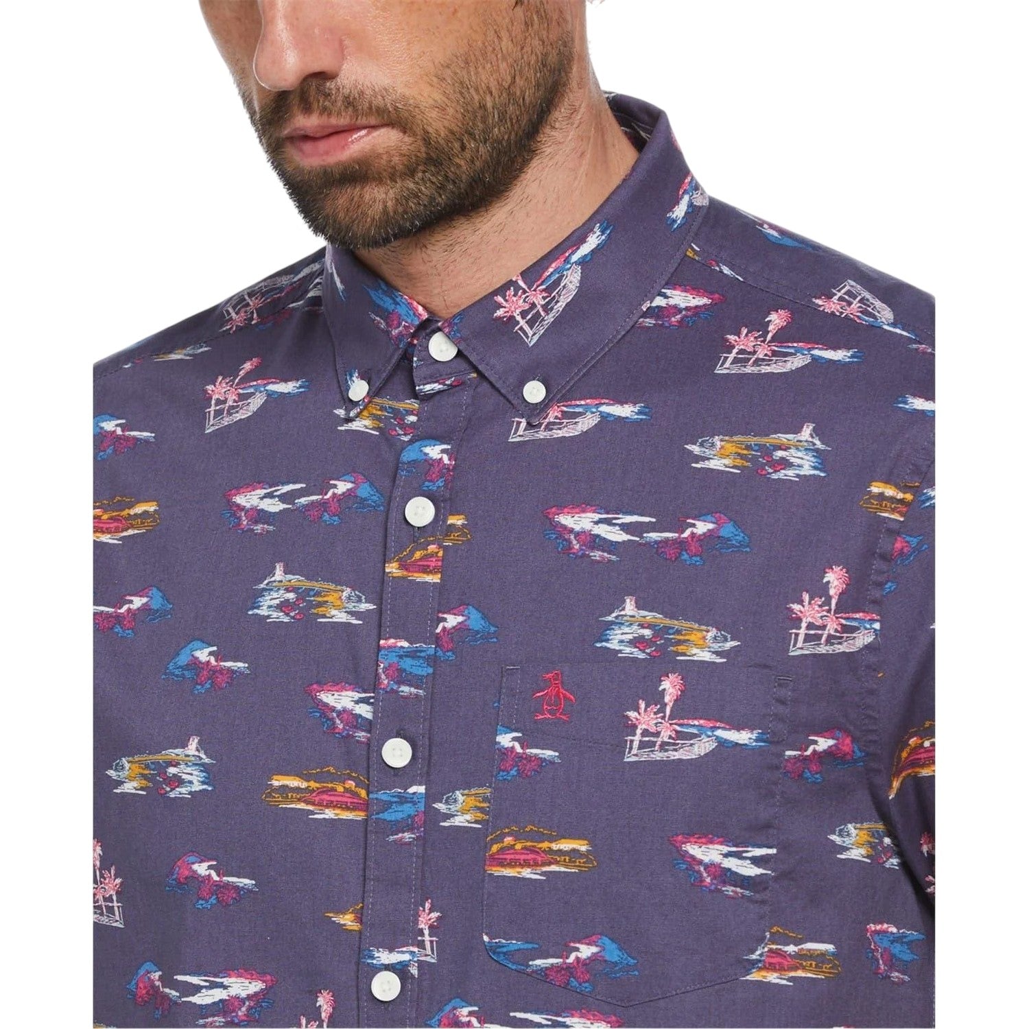 Blue Indigo - Side - Original Penguin Mens All-Over Print Regular Shirt