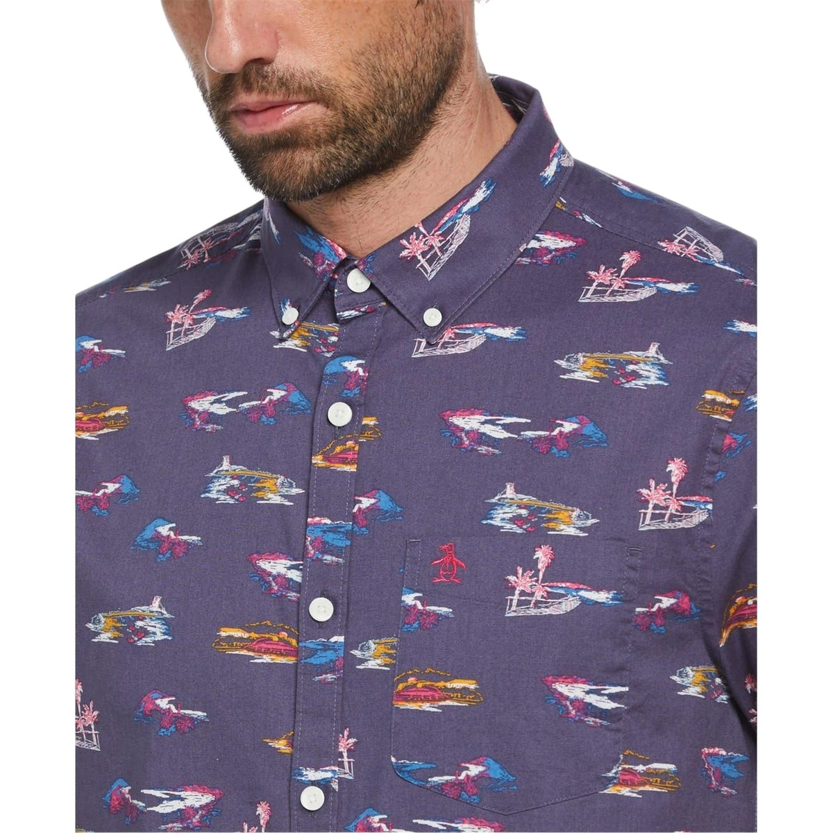 Blue Indigo - Side - Original Penguin Mens All-Over Print Regular Shirt