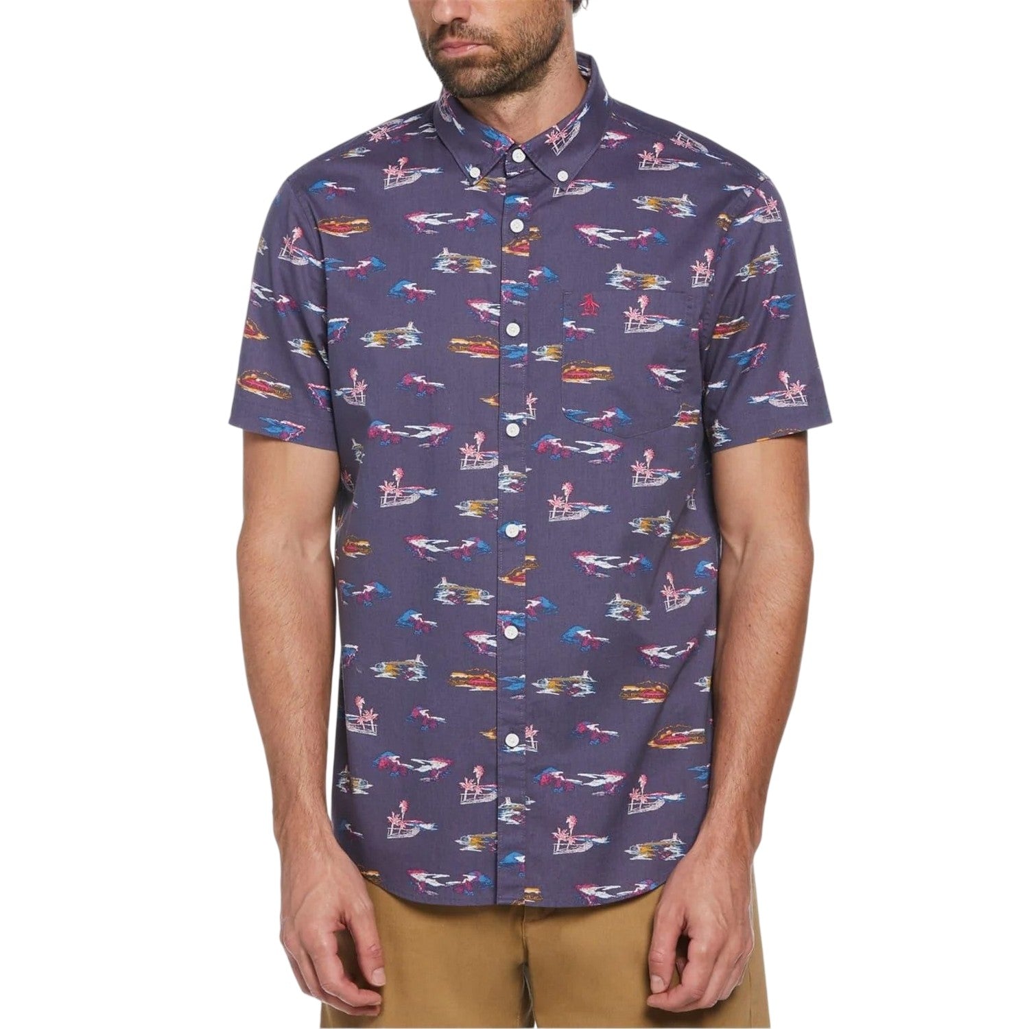 Blue Indigo - Front - Original Penguin Mens All-Over Print Regular Shirt