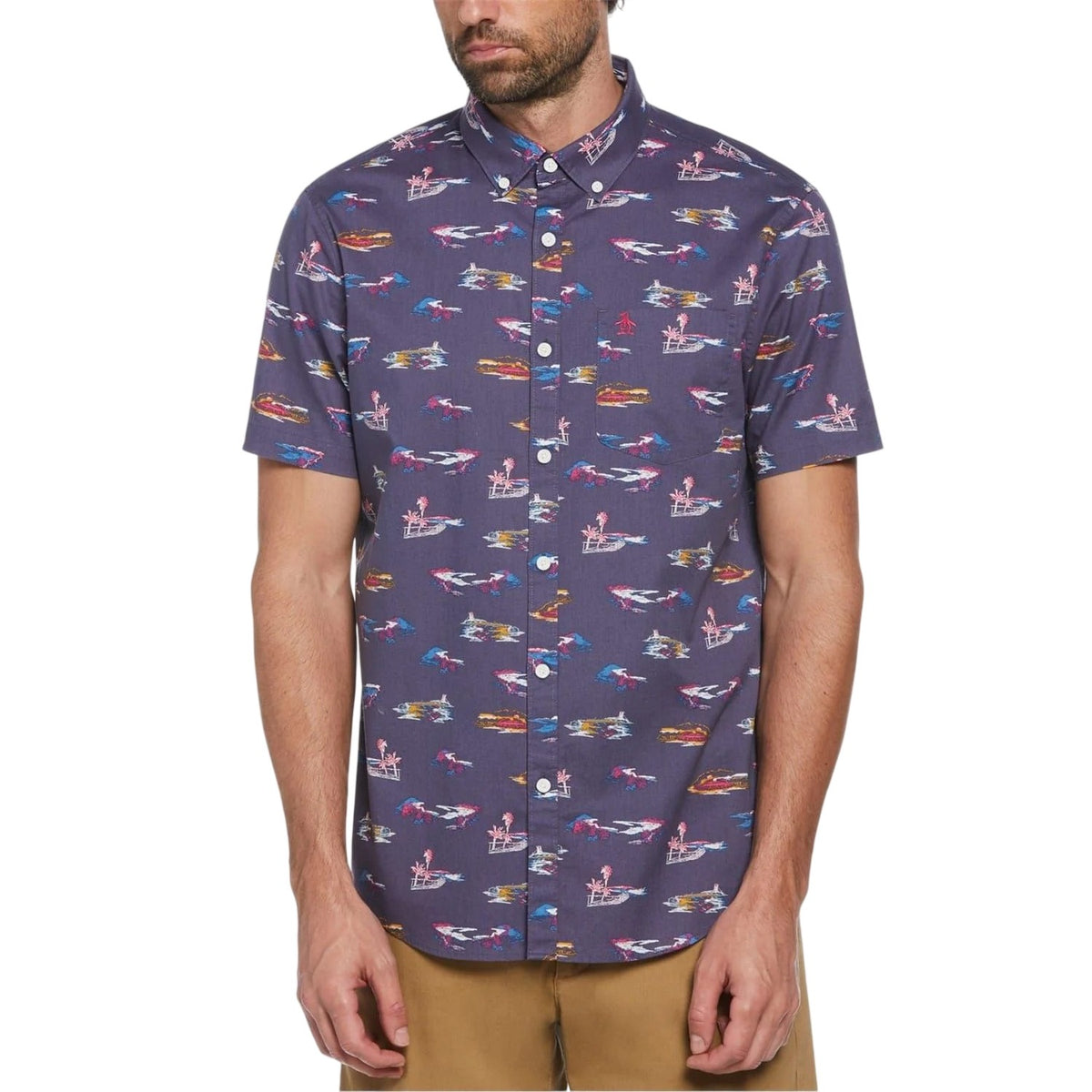 Blue Indigo - Front - Original Penguin Mens All-Over Print Regular Shirt