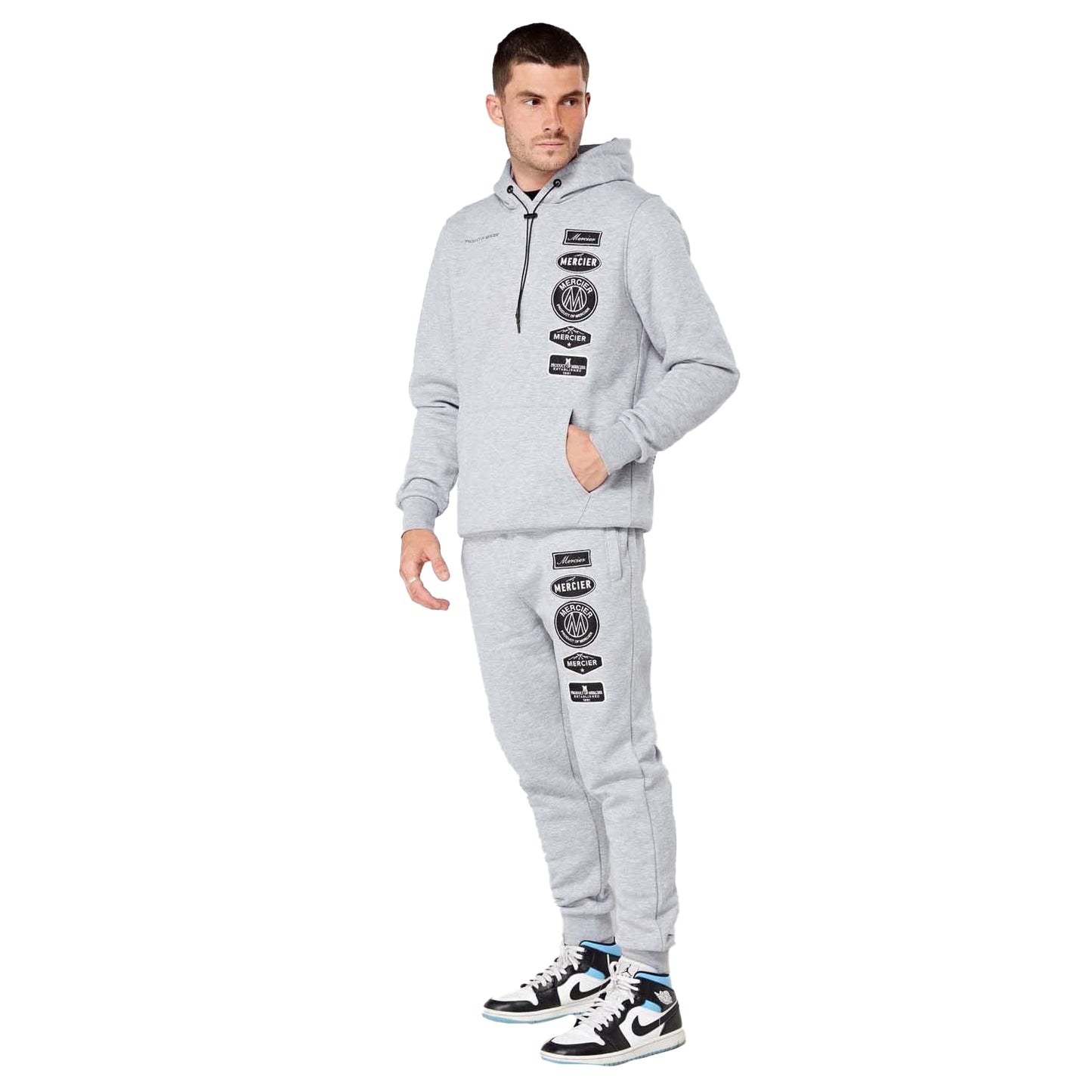 Grey Marl - Side - Mercier Mens Mono Hybrid Hoodie