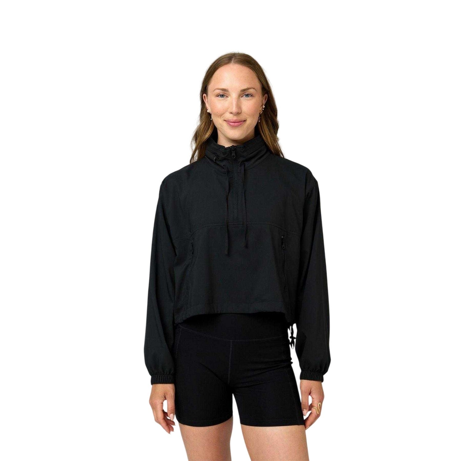 Black - Side - Girlfriend Collective Womens-Ladies Zip Pocket Long-Sleeved Track Jacket