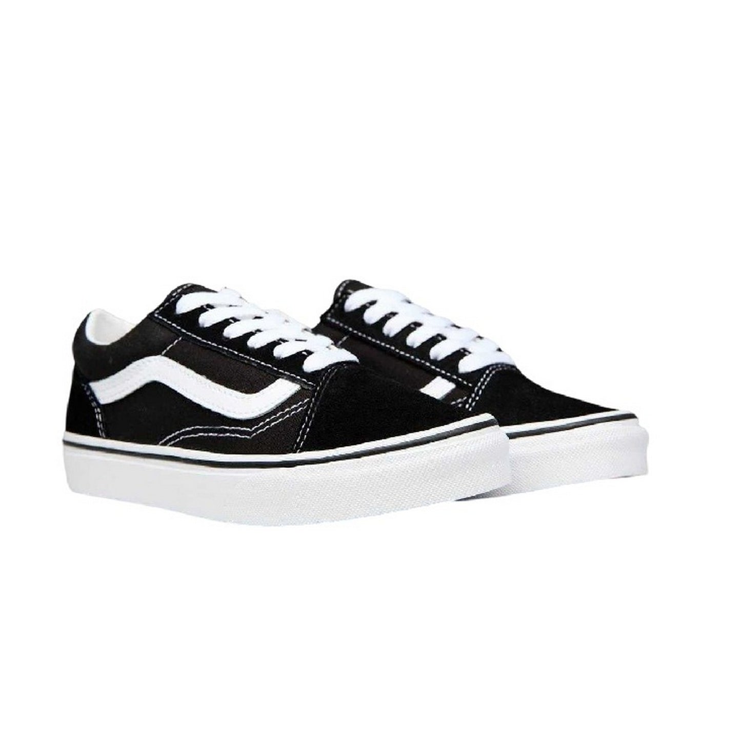 Black-White - Side - Vans Childrens-Kids Old Skool Suede Trainers