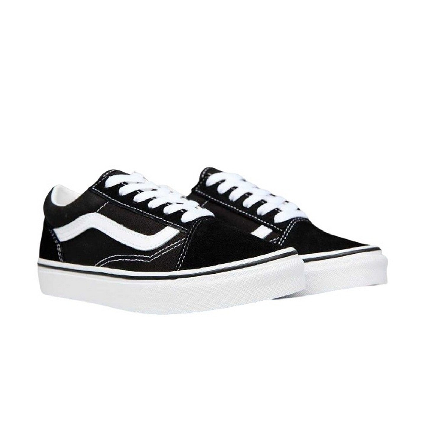 Black-White - Side - Vans Childrens-Kids Old Skool Suede Trainers