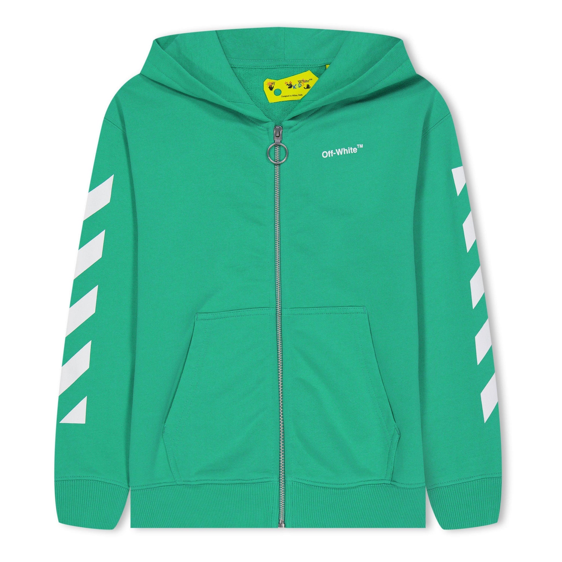 Green-White - Front - Off White Childrens-Kids Helvetica Full Zip Hoodie