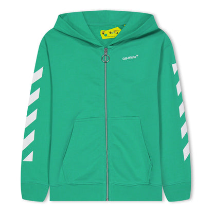 Green-White - Front - Off White Childrens-Kids Helvetica Full Zip Hoodie