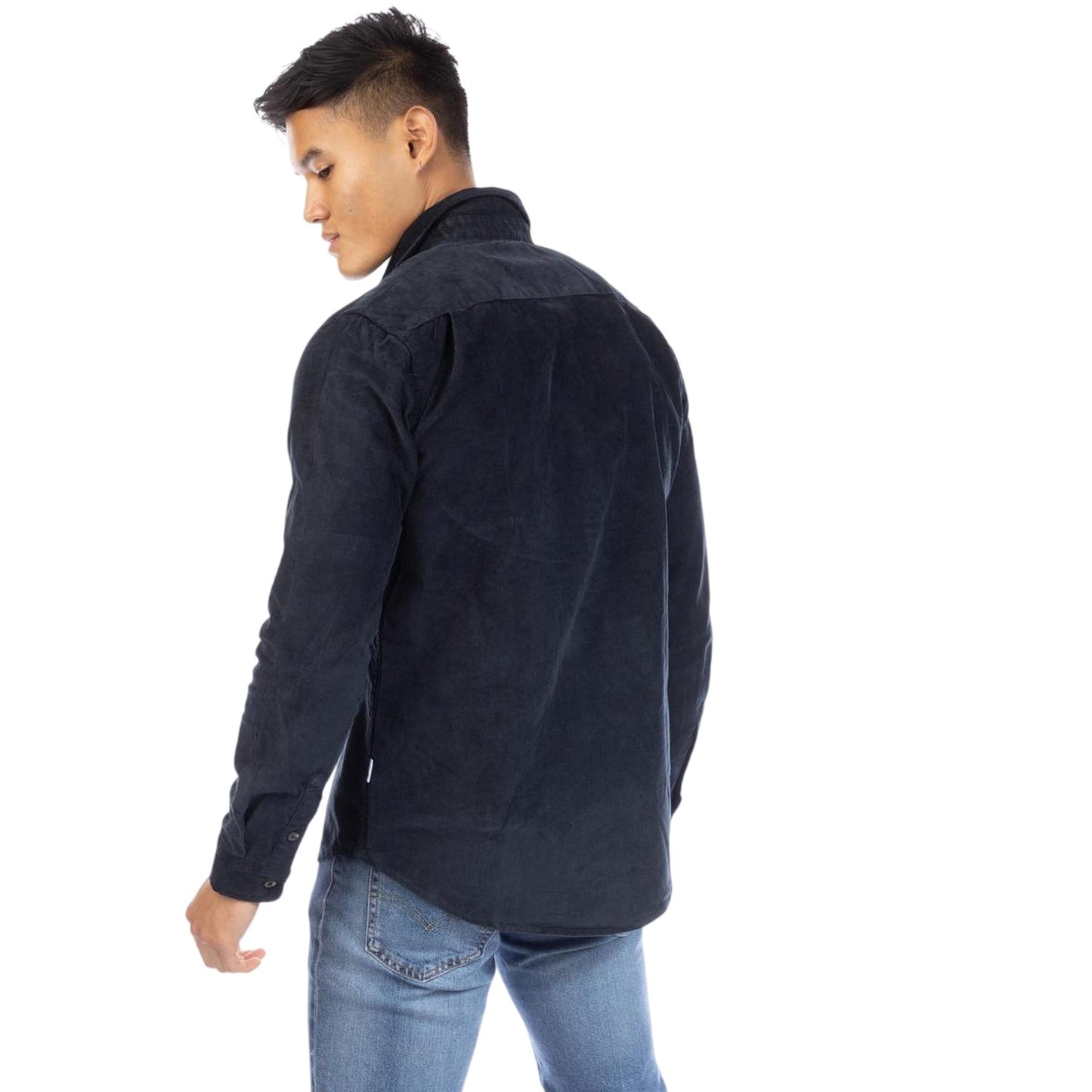 Navy - Back - Peter Werth Mens Corduroy Regular Shirt