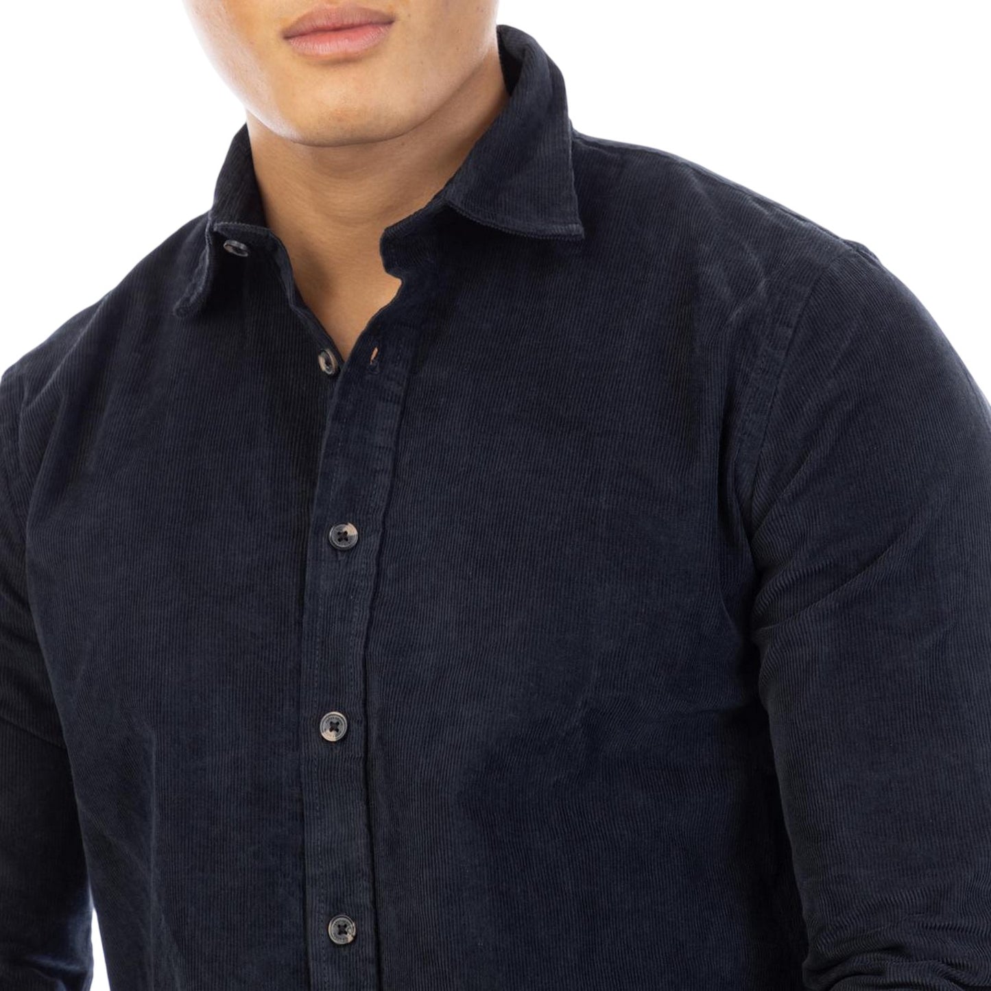 Navy - Side - Peter Werth Mens Corduroy Regular Shirt
